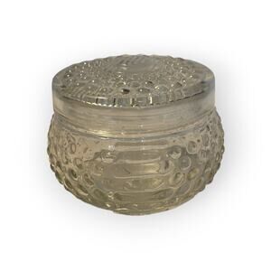 Vintage Clear Glass Lidded Powder Jar Trinket Dish Bowl Bubble Hobnail